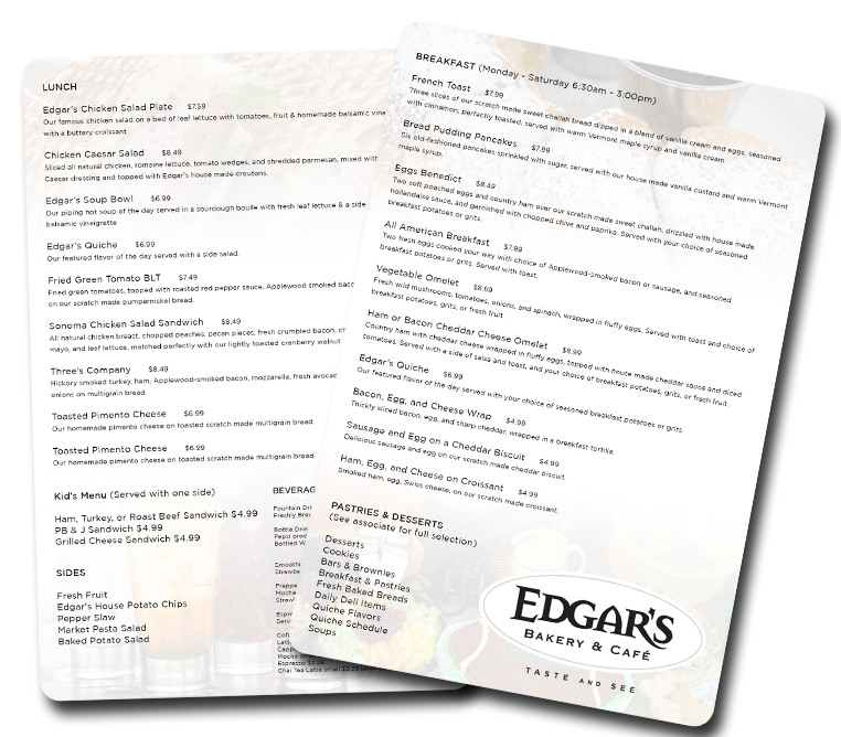 Examples of Custom Menu Cards by Plastic Printers, Inc.