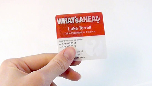 Square Business Card with Rounded Corners that say 'What's Ahead?'