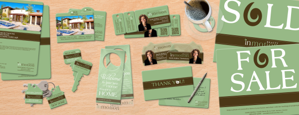 Collection of Real Estate Agent Products Including Door Hangers and Business Cards