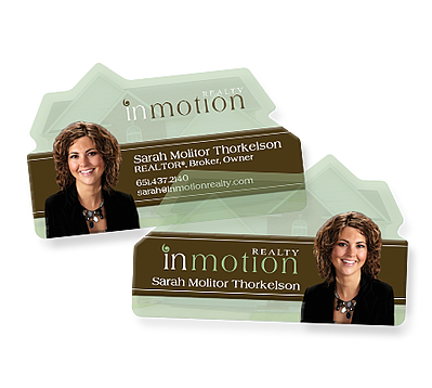Realty, Real Estate, InMotion, Die Cut, Custom Shape, Business Card, Transparent, Clear, Opaque, Blocker