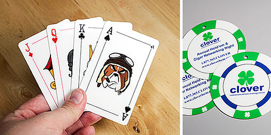 Custom Designed Cards like Playing Cards and Poker Chip Shaped Cards
