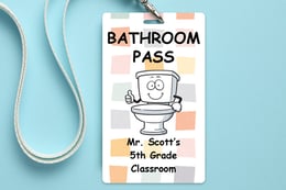 Bathroom pass with lanyard for an academy