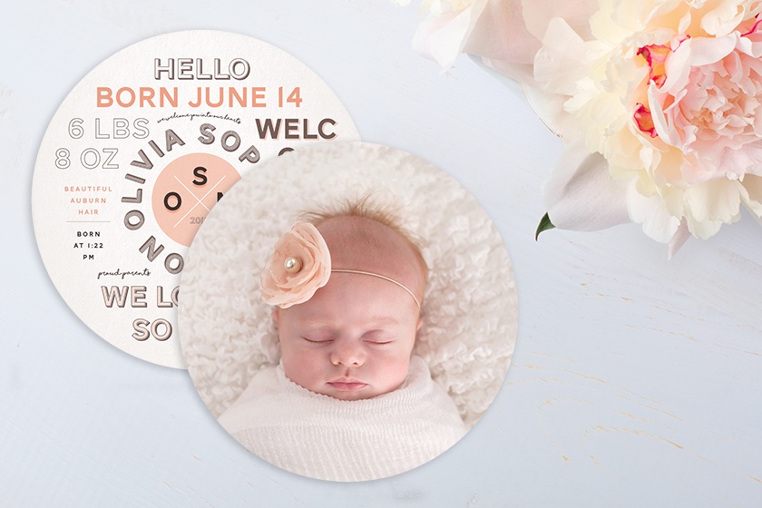 hello circle baby girl photo birth announcement