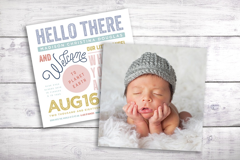 typography and photo baby announcement