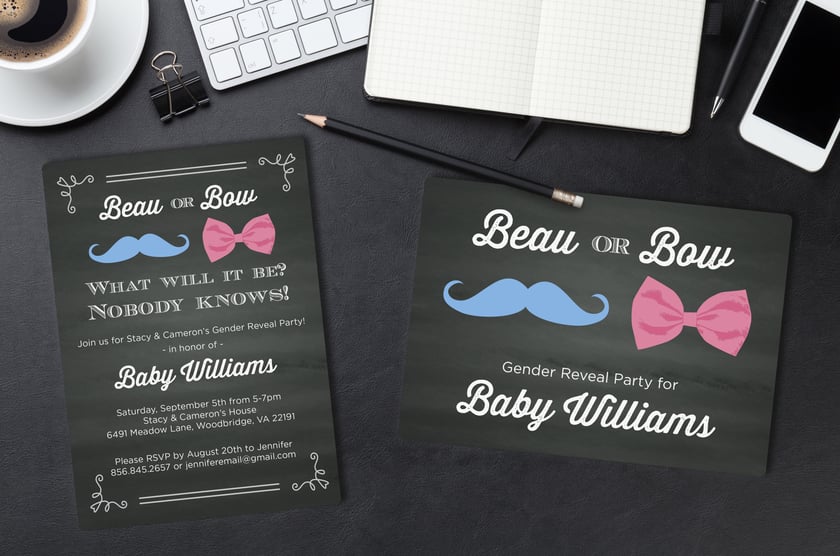 Beau or Bow gender reveal invitation