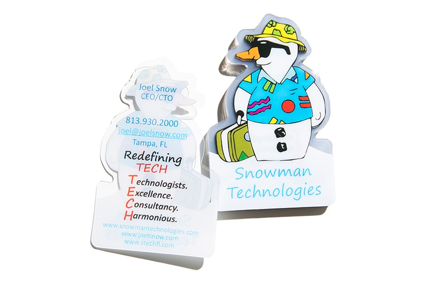 Clear Plastic Snowman Die Cut Business Cards