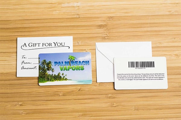 Palm Beach Vapors gift card envelopes