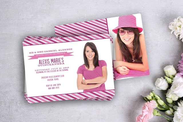Pink pinstripes quinceañera invitations design