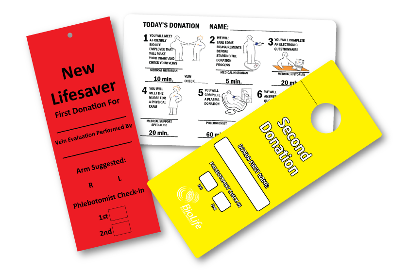 Donor cards and section cards for a center