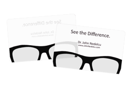Dr. John Nedelcu's Frosted and Clear Optometry Business Cards
