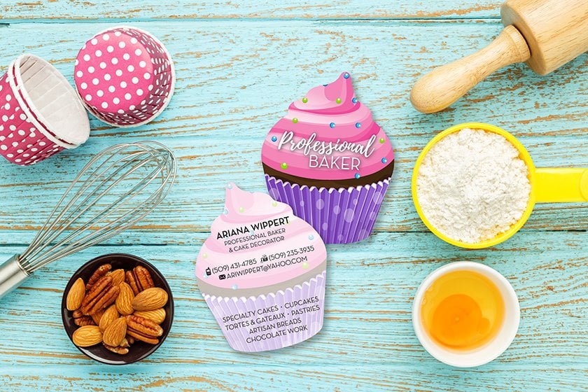 Custom business cards shaped like a cupcake