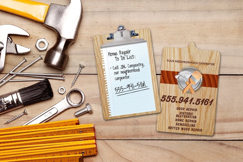 Business-Card-Die-Cut-Clipboard-JBL-Carpentry-Michael-Wilson-Carpentry-KT9337-J073128-Sample