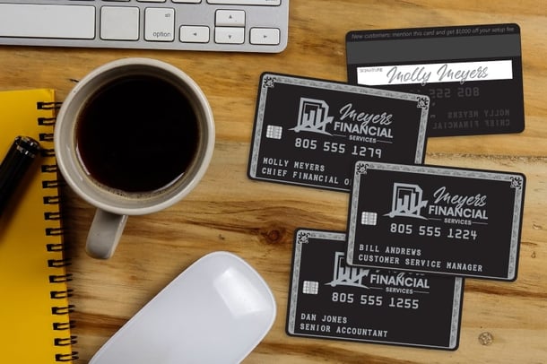 Credit card style business cards with a foil chip