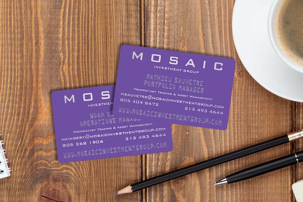 Example of embossed business cards from Plastic Printers