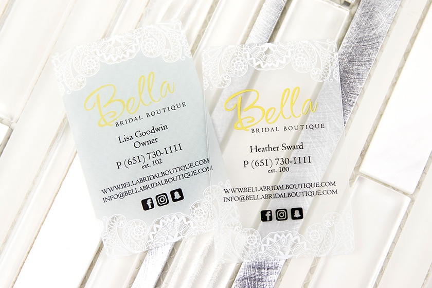 Example of Frosted Business Cards for a Bridal Botique