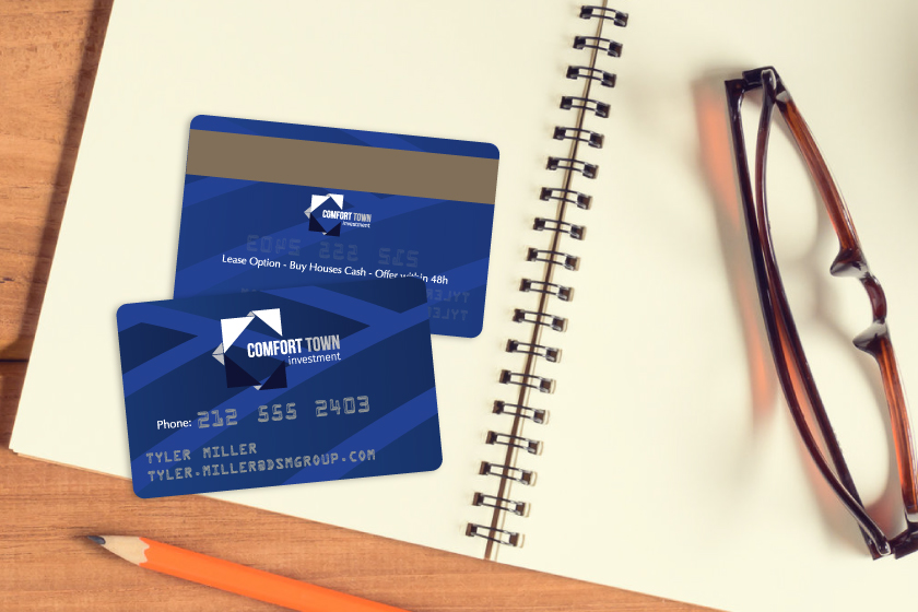 Business-Card-Real-Estate-Embossed-Mag-Stripe-Comfort-Town-Investment-Mock-Up-840x560
