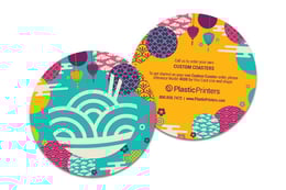 Custom plastic coasters for a restaurant