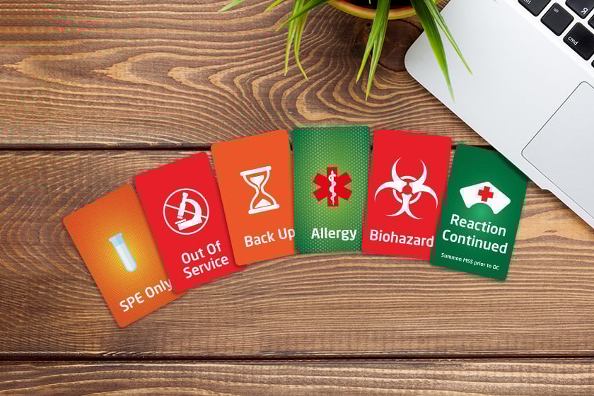 Informational cards and allergy cards for blood donation