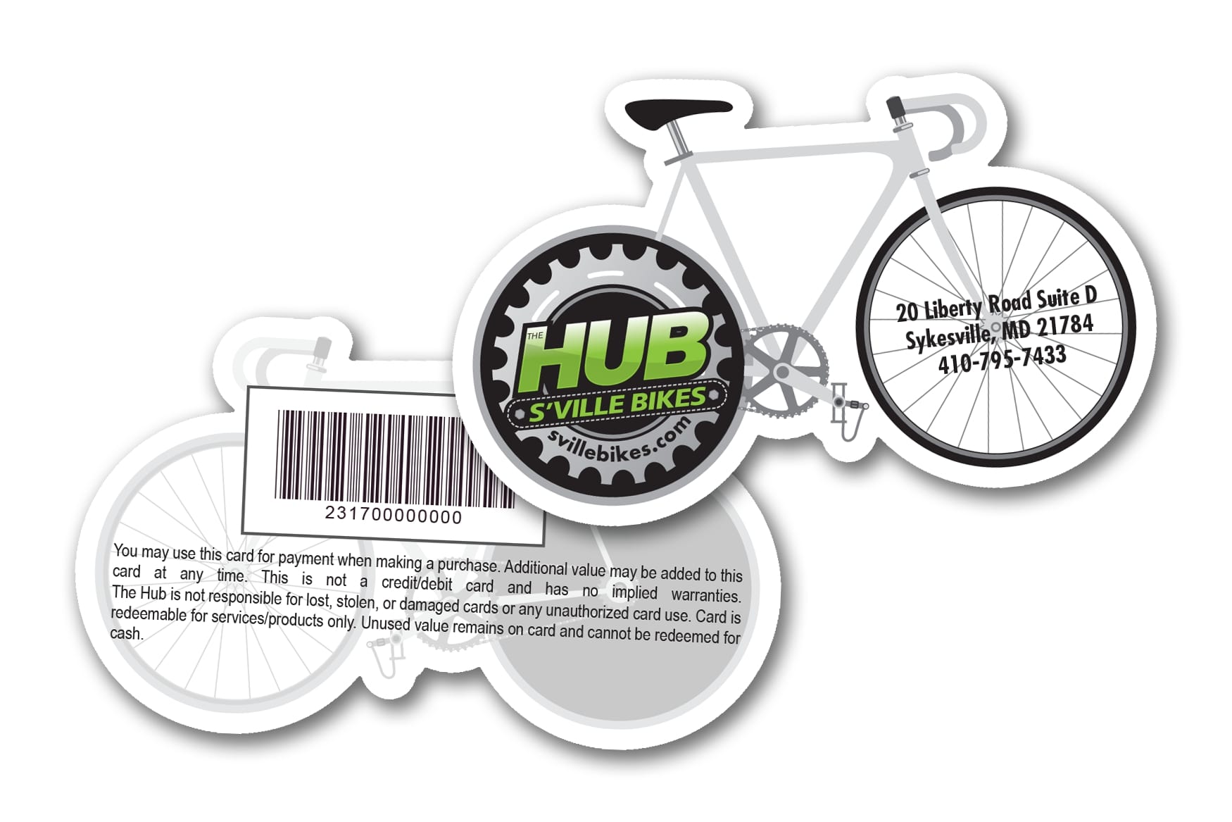Gift card design in the shape of a bike for a cycle shop