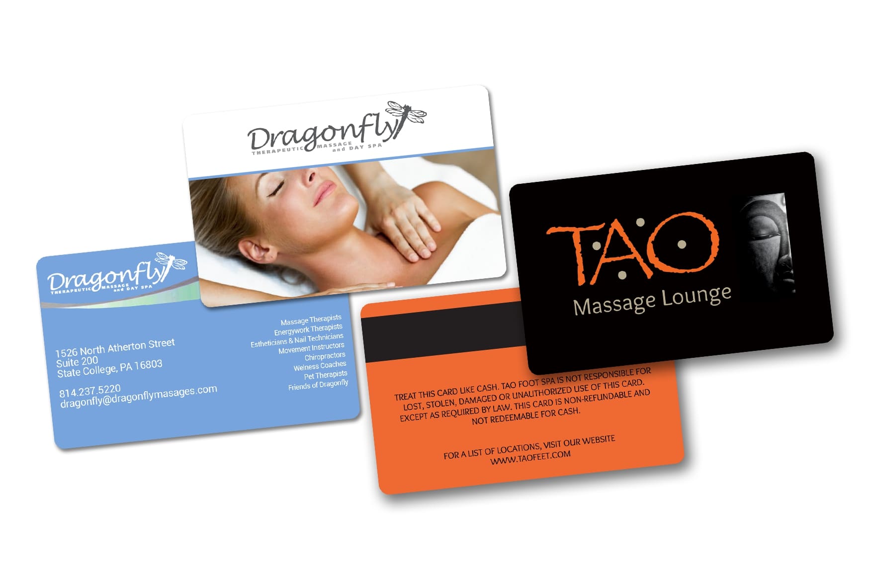 Massage therapy business cards and gift card with magnetic stripe