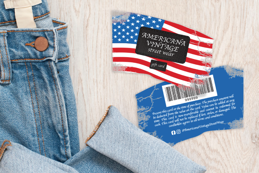 Custom Flag-Shaped Gift Cards with Transparency for Clothing Stores