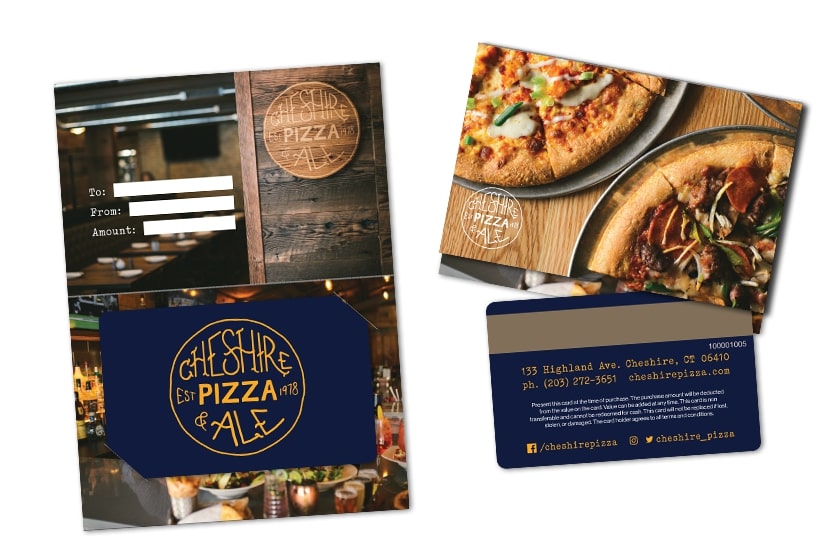 Pizza Gift Cards and Custom Gift Card Backers for Cheshire Pizza & Ale
