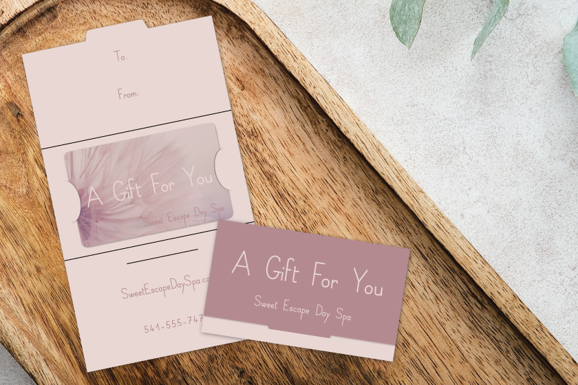 Spa Gift Card with Matching Trifold Holder Accessory