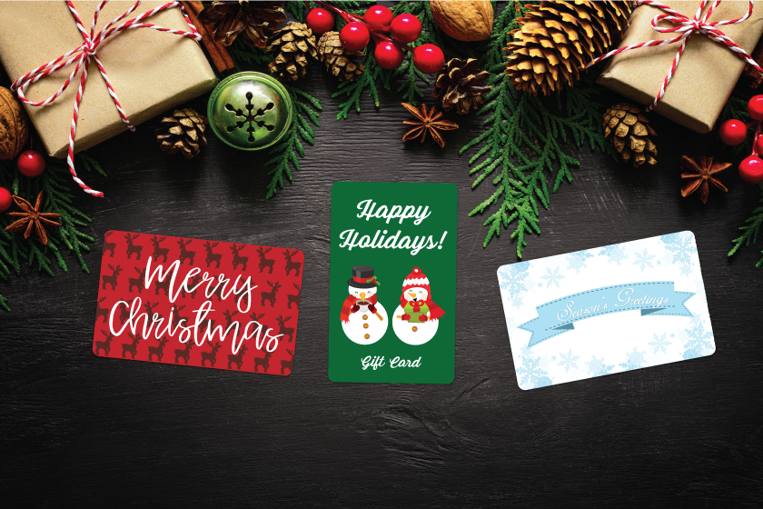 Gift card designs with fun holiday imagery