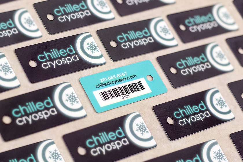 Custom Printed Plastic Key Tags for Chilled Cryospa Spa Membership Cards with Barcode