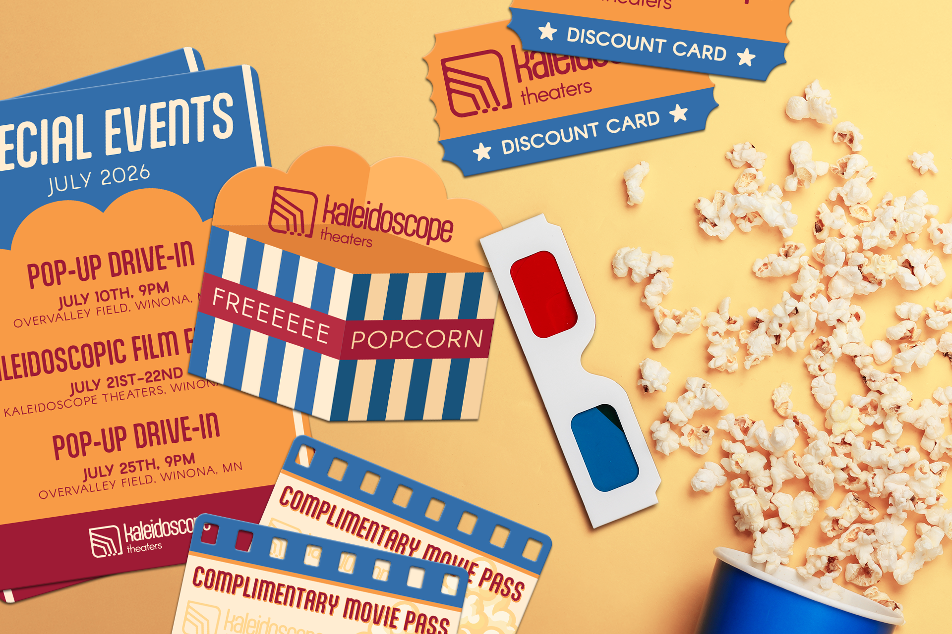 Kaleidoscope Theaters Industry Product Set Including Discount Cards and Menus