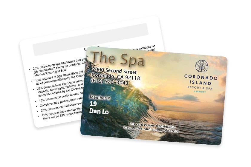 Spa Membership Card for Coronado Island Resort & Spa