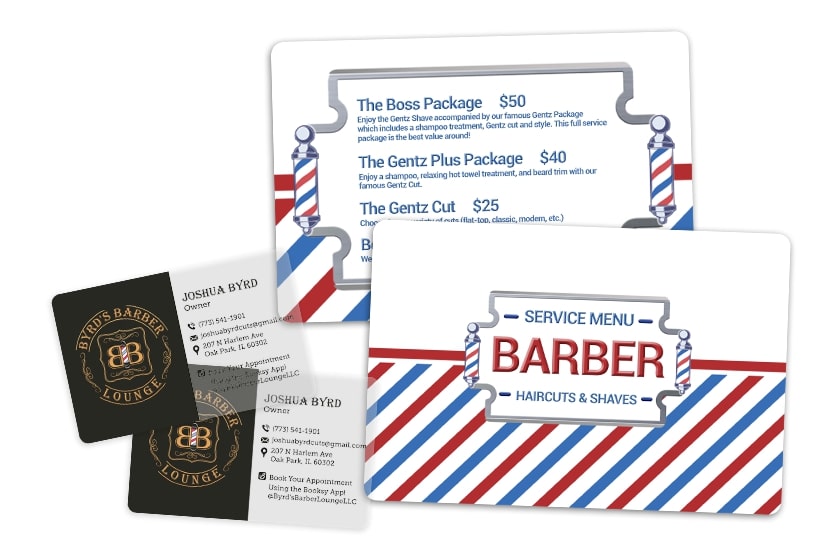Business cards and menu for barber shop marketing