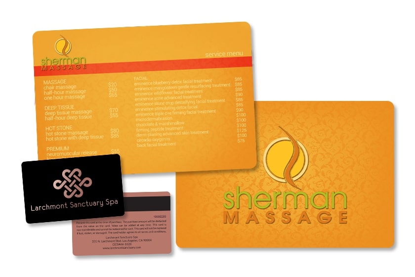 Spa menu and gift card with magnetic stripe