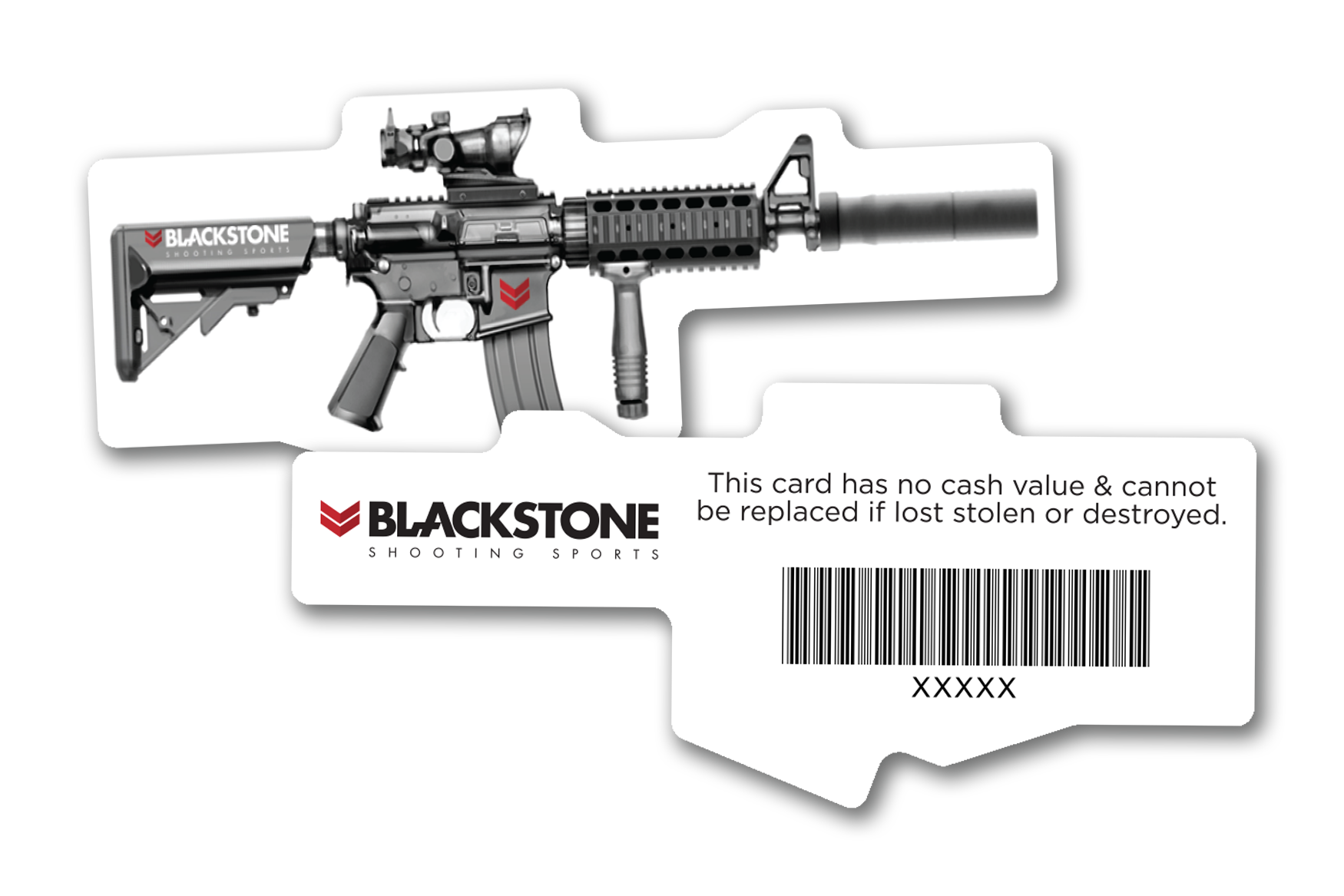 Die cut custom shaped gift cards for gun and shooting range businesses