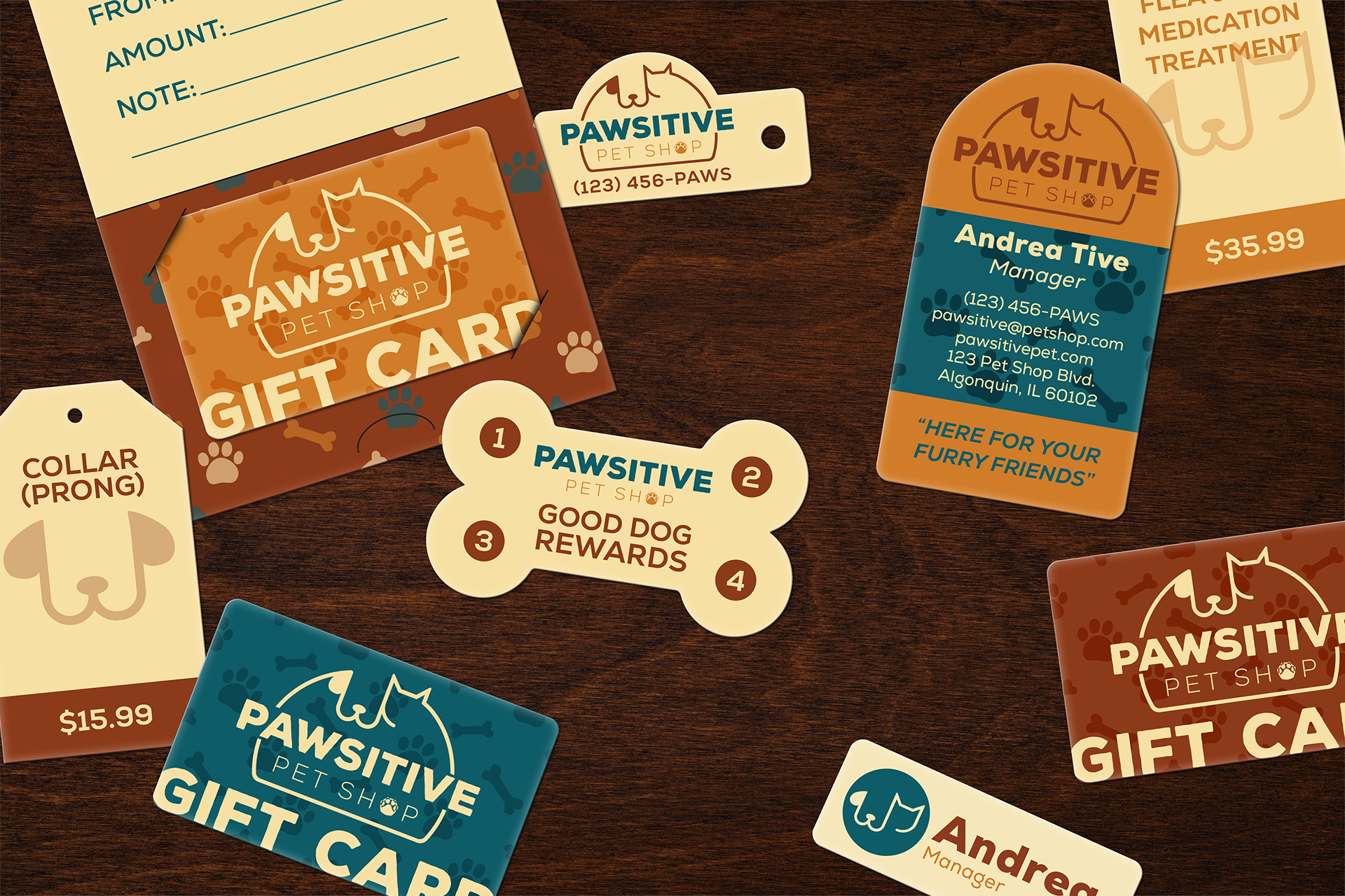 Pet Shop Product Set including Custom Shape Gift Cards and Accessories