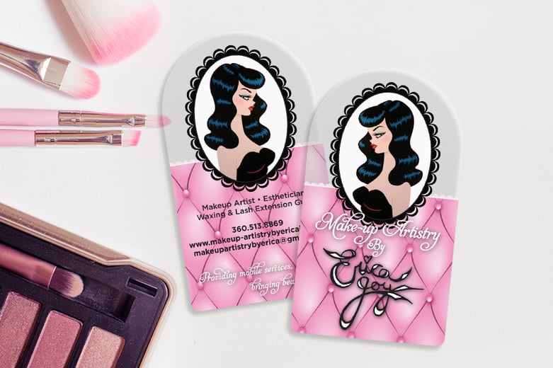 Clear Plastic Business Cards with Illustration for Make-up Artist Erica Joy