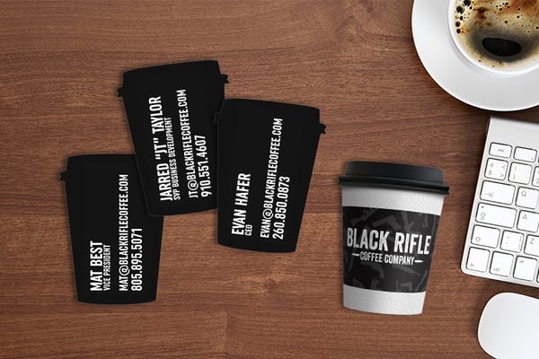 Coffee Cup Shaped Business Cards for Black Rifle Coffee Company