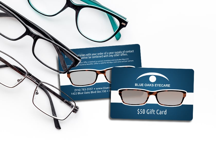 Clear gift cards for an eyecare clinic