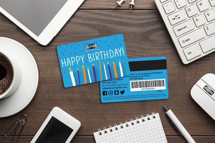 Custom gift cards with a birthday themed design
