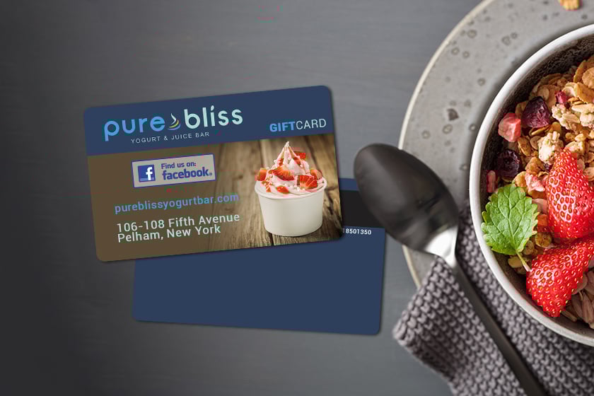 Simple gift card design for a yogurt and juice bar