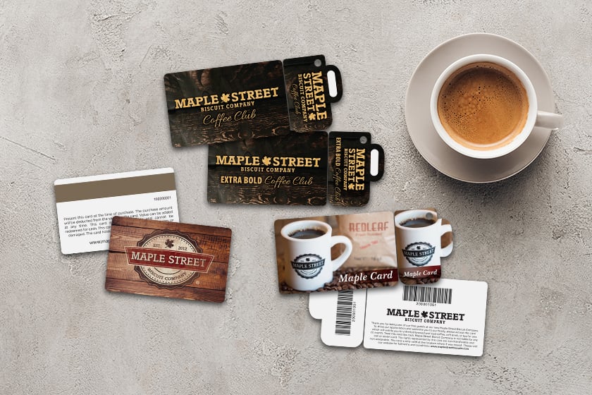 Custom shaped combo cards for a coffee shop
