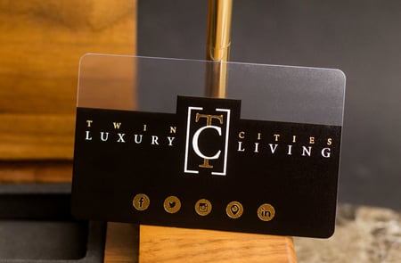 Example of foil used on a plastic business card for Twin Cities Luxury Living.