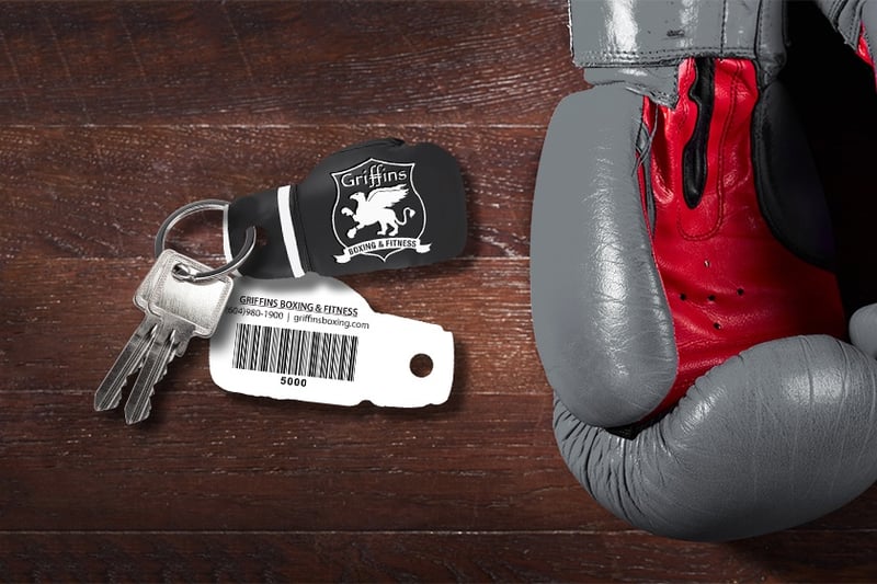 Boxing Glove Shaped Key Tag with Barcode - Gym Membership Card