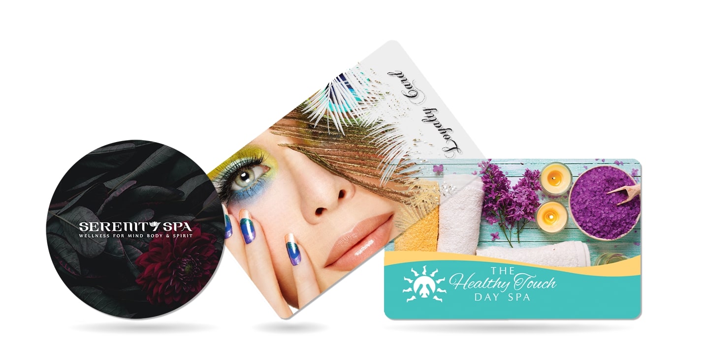 Spa marketing tools including a gift card and loyalty card