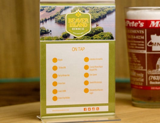 Example of Custom Table Tents Card for Beaver Island