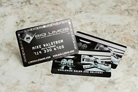 Metallic business cards for Big Limos Elite Cusotm Mobile Offices and Limo