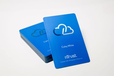 Example of a custom plastic business card printed by Plastic Printers for nTrust