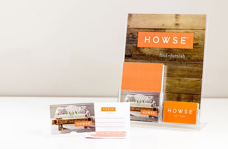 Example of gift card display stand for Howse