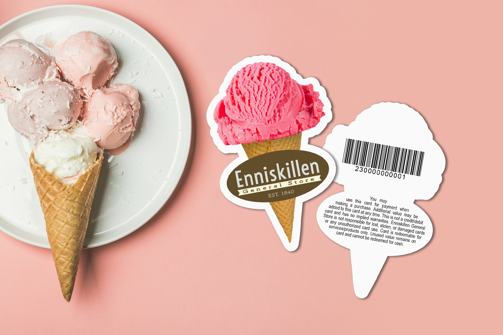 Die cut gift cards in the shape of an ice cream cone
