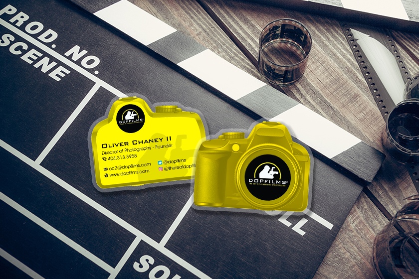 Photographer business cards in the shape of a camera